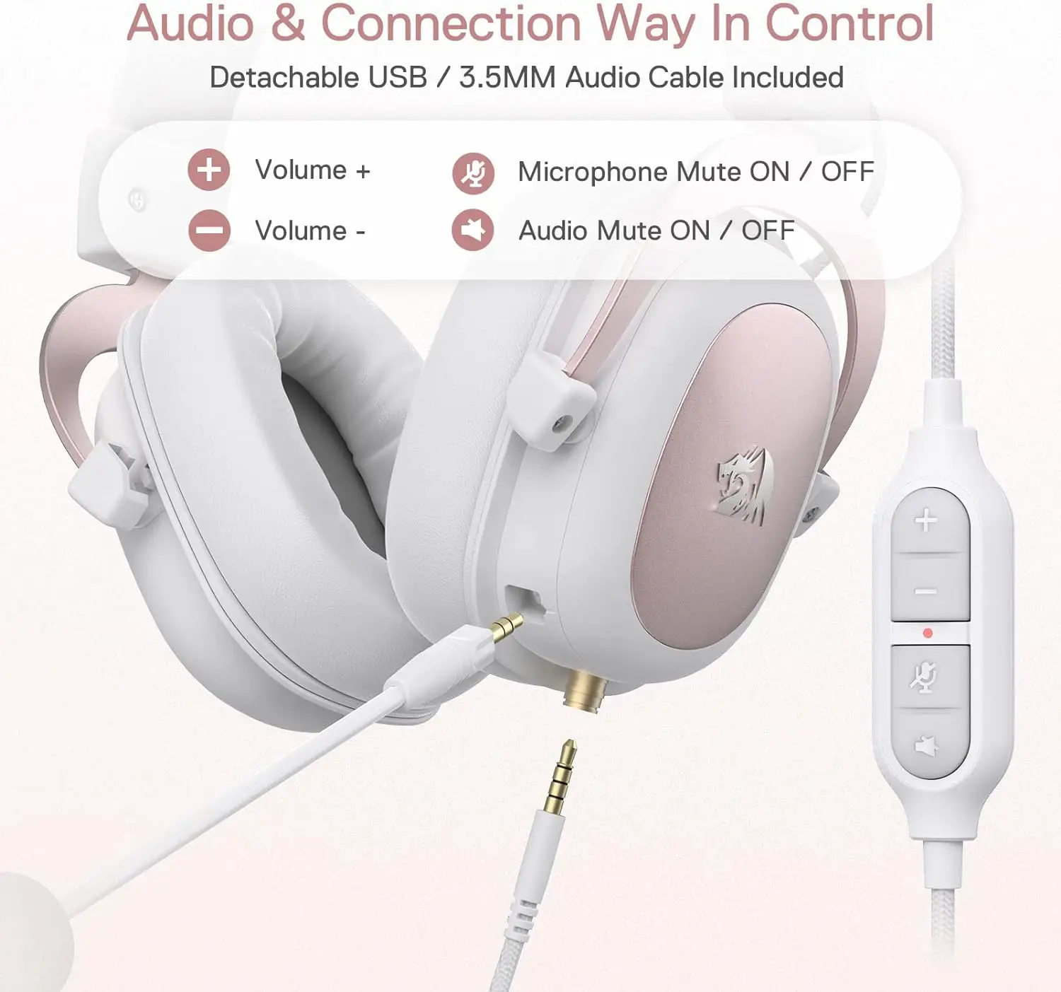 Redragon H510 Zeus White Wired Gaming Headset - Image 5