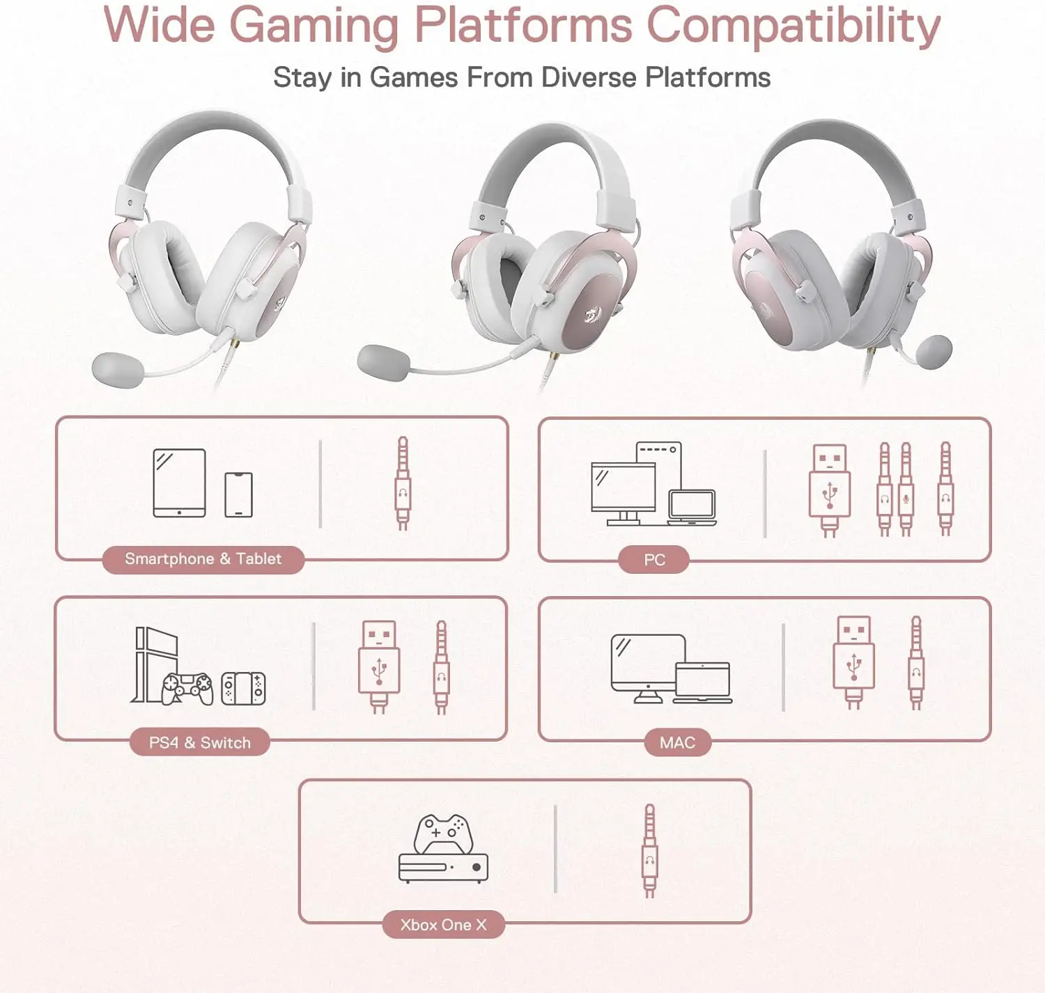 Redragon H510 Zeus White Wired Gaming Headset - Image 2